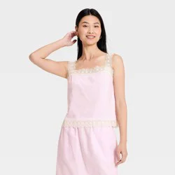 Women's Lace Trim Tank Top - A New Day™ Pink XL