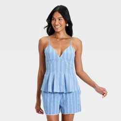 Women's V-Neck Poplin Cami Top - A New Day™ Blue Striped S