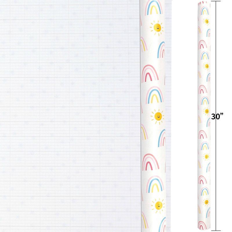 slide 3 of 3, Bows And Sparkles 96"x30" Rainbow Baby Gift Wrapping Paper White, 1 ct
