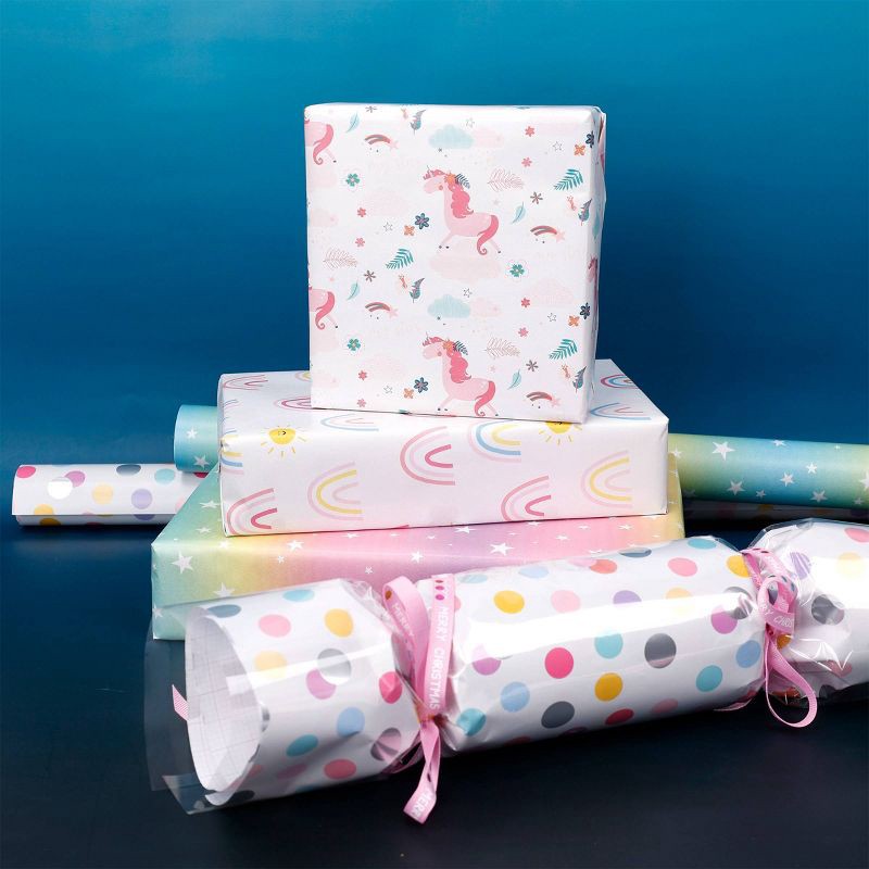 slide 2 of 3, Bows And Sparkles 96"x30" Unicorns Gift Wrapping Paper White/Pink, 1 ct