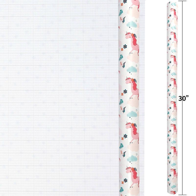 slide 3 of 3, Bows And Sparkles 96"x30" Unicorns Gift Wrapping Paper White/Pink, 1 ct