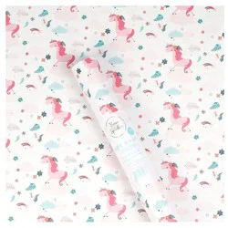 Bows And Sparkles 96"x30" Unicorns Gift Wrapping Paper White/Pink