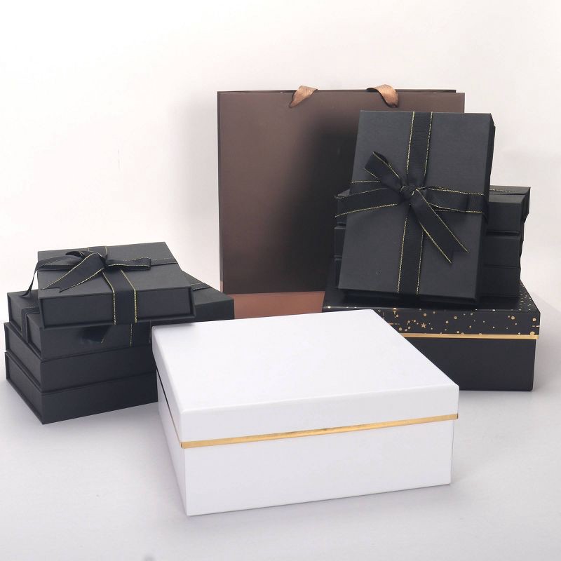 slide 3 of 4, Bows And Sparkles 10"x10"x4" Foil Trim Gift Box White/Gold, 1 ct