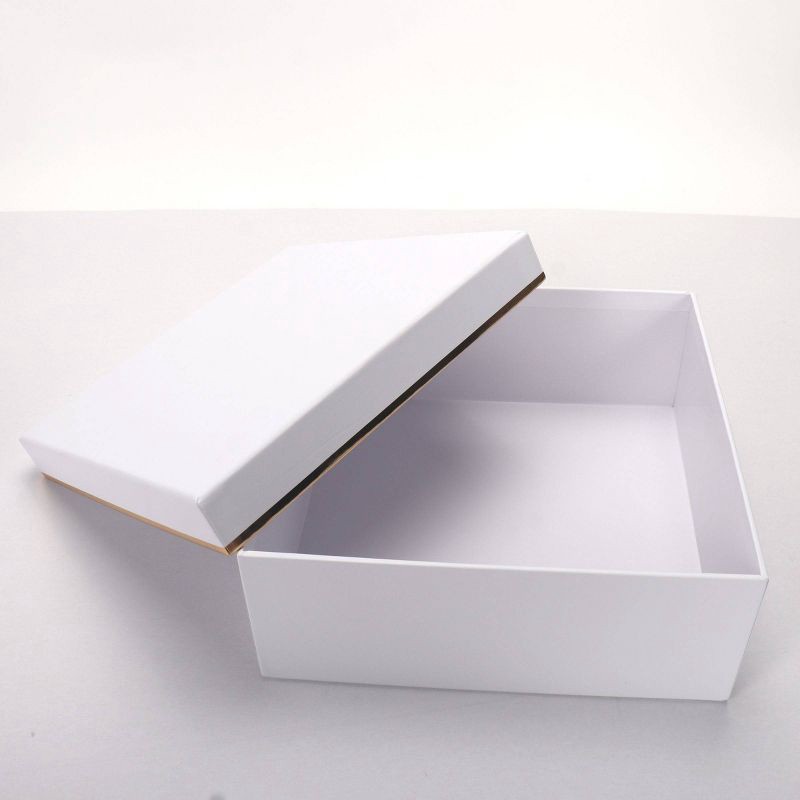 slide 4 of 4, Bows And Sparkles 10"x10"x4" Foil Trim Gift Box White/Gold, 1 ct