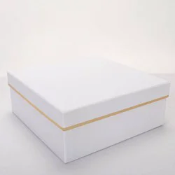 Bows And Sparkles 10"x10"x4" Foil Trim Gift Box White/Gold