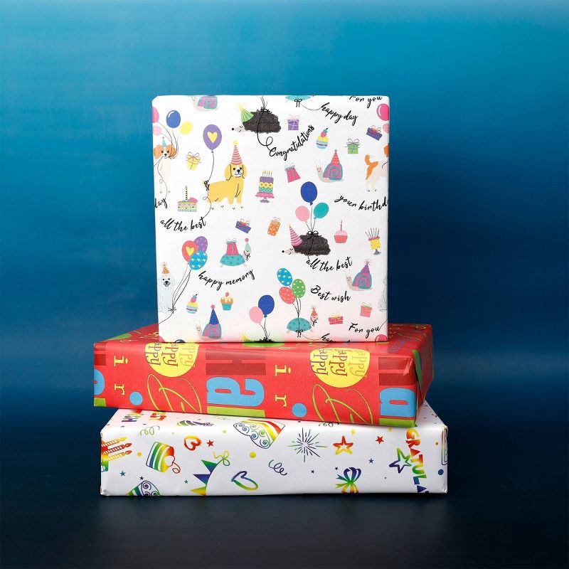 slide 2 of 3, Bows And Sparkles 96"x30" Dogs Birthday Gift Wrapping Paper White, 1 ct