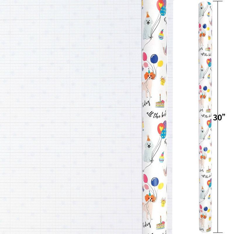 slide 3 of 3, Bows And Sparkles 96"x30" Dogs Birthday Gift Wrapping Paper White, 1 ct