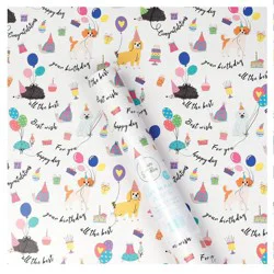 Bows And Sparkles 96"x30" Dogs Birthday Gift Wrapping Paper White