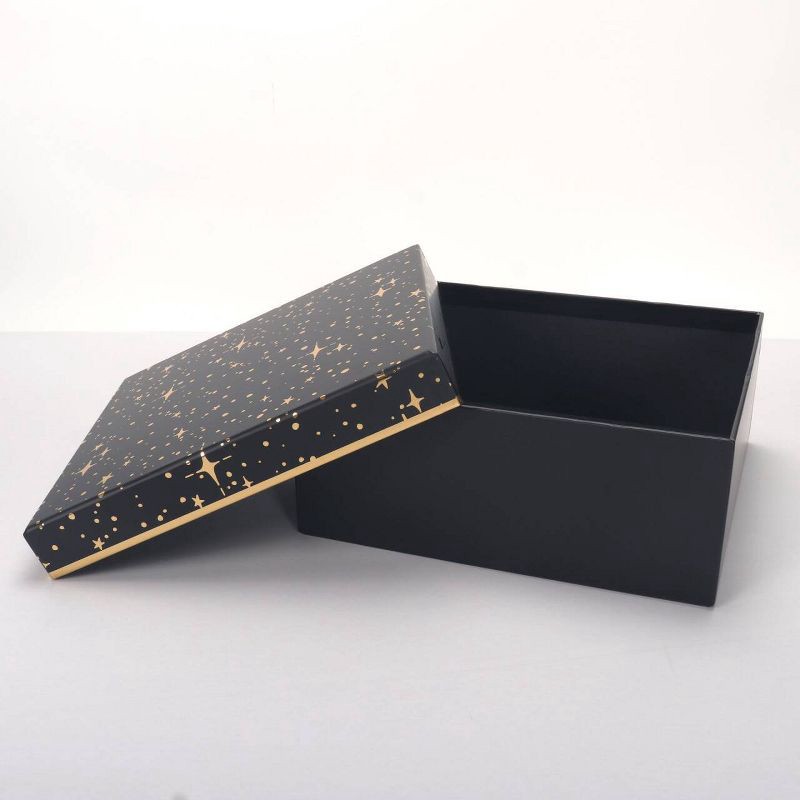 slide 4 of 4, Bows And Sparkles 10"x10"x4" Foil Print Gift Box Black/Gold, 1 ct