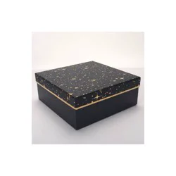 Bows And Sparkles 10"x10"x4" Foil Print Gift Box Black/Gold