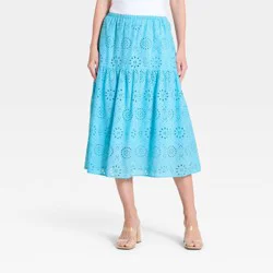 Women's Tiered Eyelet Midi Skirt - A New Day™ Blue L