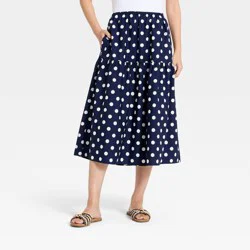 Women's Tiered Eyelet Midi Skirt - A New Day™ Navy Blue S