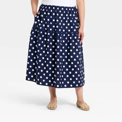 Women's Tiered Eyelet Midi Skirt - A New Day™ Navy Blue XXL