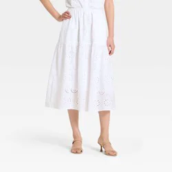 Women's Tiered Eyelet Midi Skirt - A New Day™ White S