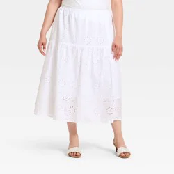 Women's Tiered Eyelet Midi Skirt - A New Day™ White XXL