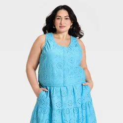 Women's Button-Front Tank Top - A New Day™ Blue XXL
