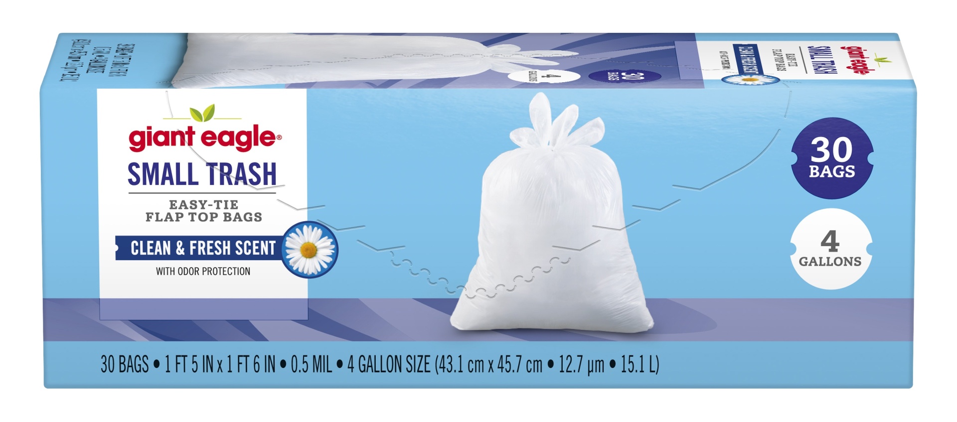slide 1 of 1, Giant Eagle Small Trash Bags, Easy-Tie Flap Top, Clean & Fresh Scent, 30 bc
