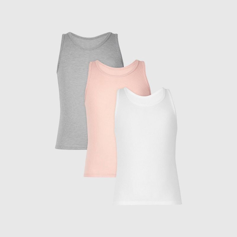 slide 1 of 4, Hanes Originals Girls' 3pk Solid Ribbed Tank Top - White/Pink/Gray XL, 3 ct