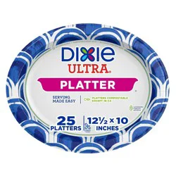 Dixie Ultra Disposable Platter - 25ct: White Oval, Abstract Pattern, Paper Material
