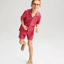 Boys' Short Sleeve Crochet Striped Button-Down Shirt - Cat & Jack™ Red S