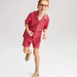 Boys' Short Sleeve Crochet Striped Button-Down Shirt - Cat & Jack™ Red M