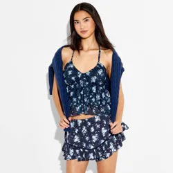 Women's Ruffle Halter Top - Wild Fable™ Navy Blue Floral M
