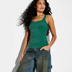 Women's Core Ribbed Tank Top - Wild Fable™ Dark Green S