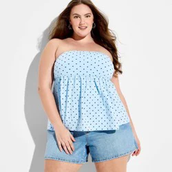 Women's Babydoll Tube Top - Wild Fable™ Blue Polka Dots XXL