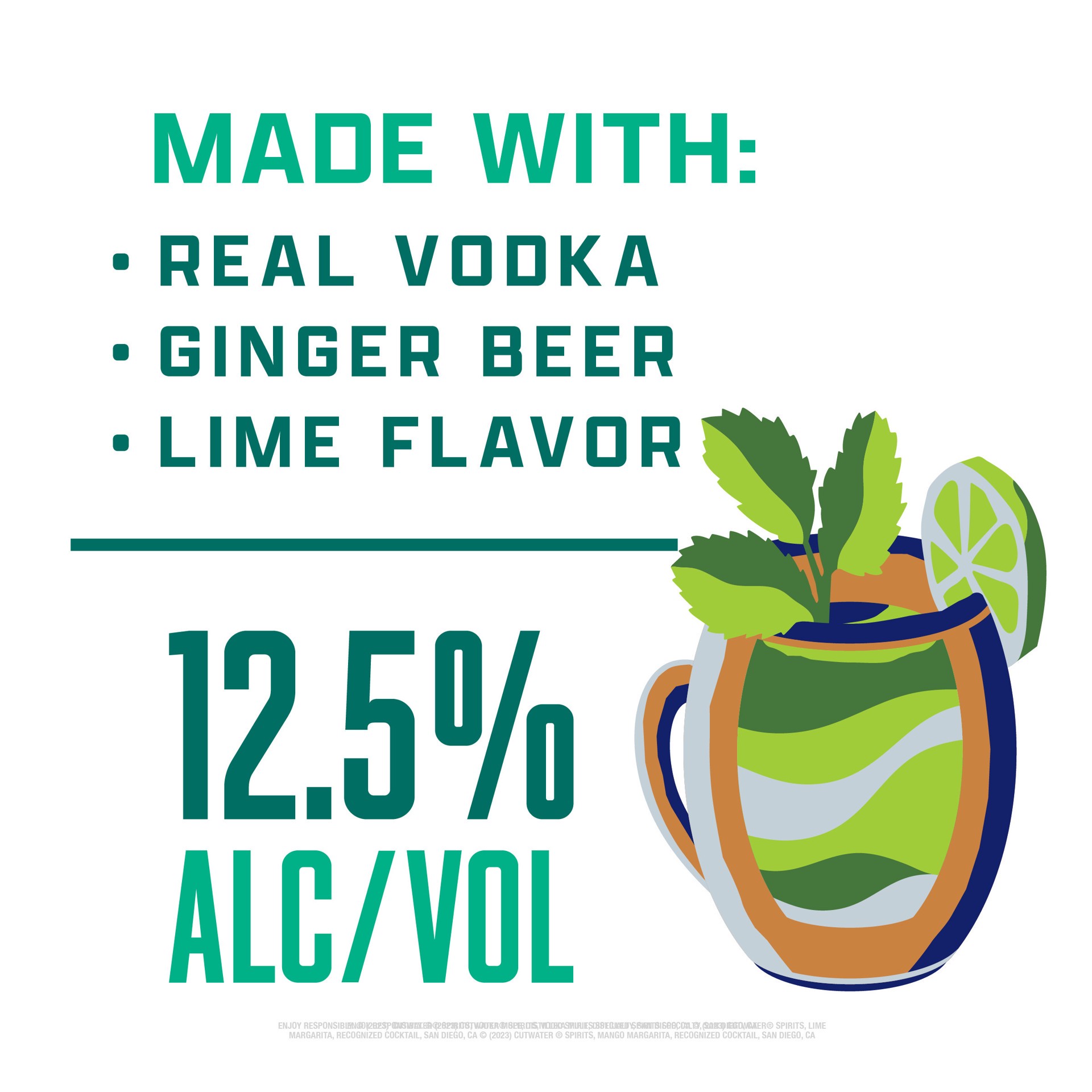 slide 3 of 7, Cutwater Spirits Ginger Beer & Lime Flavor Vodka Mule 4 - 12 fl oz Cans, 48 fl oz
