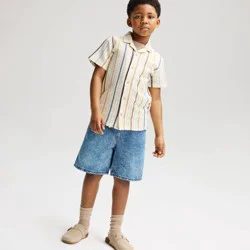 Boys' Short Sleeve Crochet Striped Button-Down Shirt - Cat & Jack™ Cream XL