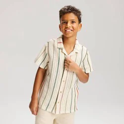 Boys' Short Sleeve Crochet Striped Button-Down Shirt - Cat & Jack™ Off-White S