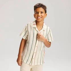 Boys' Short Sleeve Crochet Striped Button-Down Shirt - Cat & Jack™ Off-White S