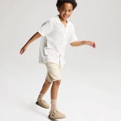 Boys' Short Sleeve Embroidered Fish Button-Down Shirt - Cat & Jack™ White S