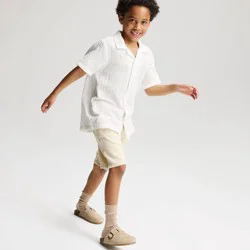 Boys' Short Sleeve Embroidered Fish Button-Down Shirt - Cat & Jack™ White L