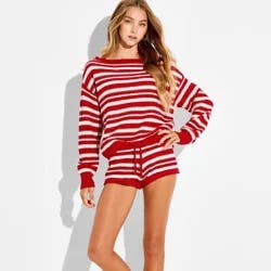 Women's Boat Neck Pullover Sweater - Wild Fable™ Berry Red/Cream Striped L