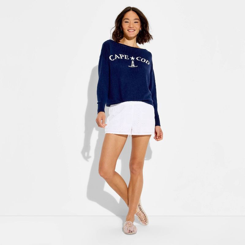 slide 1 of 3, Women's Boat Neck Pullover Sweater - Wild Fable™ Navy Blue Jacquard XXS, 1 ct