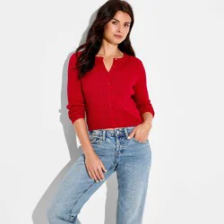 Women's Crewneck Baby Cable Cardigan - Wild Fable™ Red XL