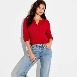 Women's Crewneck Baby Cable Cardigan - Wild Fable™ Red XL