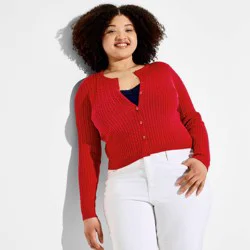 Women's Crewneck Baby Cable Cardigan - Wild Fable™ Red XXL
