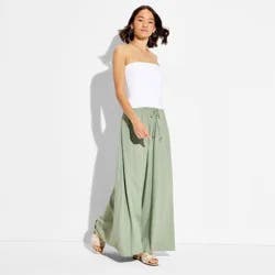 Women's Linen Maxi Full Skirt - Wild Fable™ Fern Green L