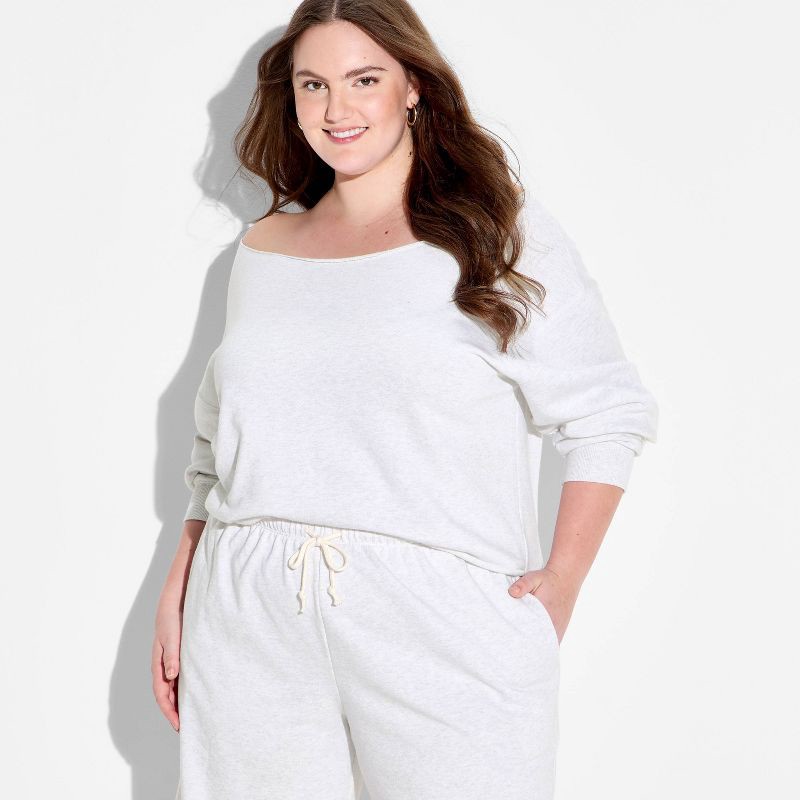 slide 1 of 3, Women's Off the Shoulder Long Sleeve Pullover Sweatshirt - Wild Fable™ Heather Gray XXL, 1 ct