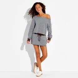 Women's Off the Shoulder Pullover Sweatshirt - Wild Fable™ Dark Brown Striped XL