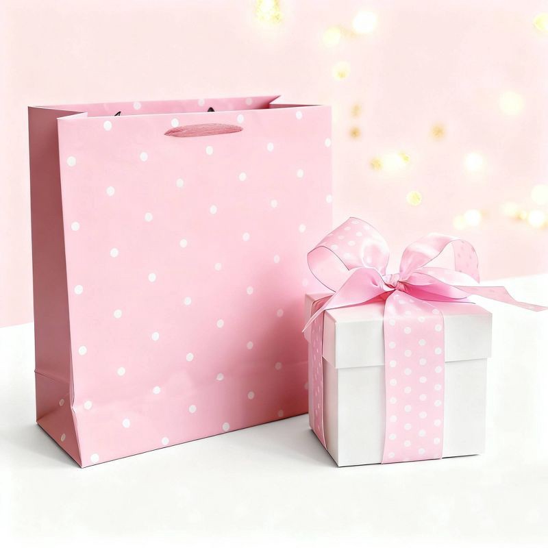 slide 2 of 3, Bows And Sparkles Large Polka Dots Gift Bag Pink, 1 ct