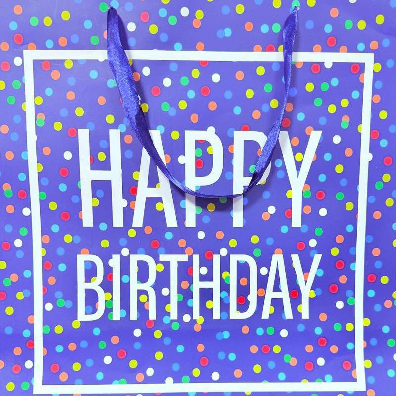 slide 3 of 3, Bows And Sparkles Large Square 'Happy Birthday' Confetti Gift Bag with Tag Blue, 1 ct