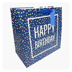 Bows And Sparkles Large Square 'Happy Birthday' Confetti Gift Bag with Tag Blue