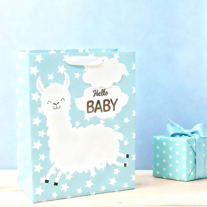 slide 2 of 3, Bows And Sparkles Medium 'Hello Baby' Llama Baby Shower Gift Bag with Tag Mint, 1 ct