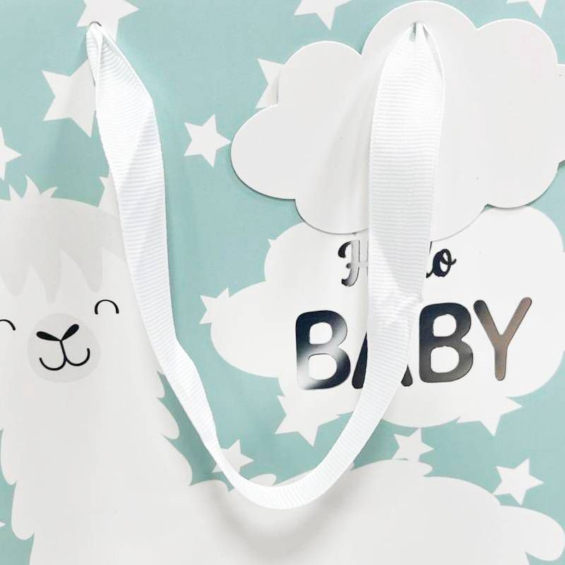 slide 3 of 3, Bows And Sparkles Medium 'Hello Baby' Llama Baby Shower Gift Bag with Tag Mint, 1 ct