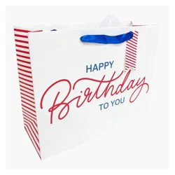 Bows And Sparkles Large 'Happy Birthday to You' Gift Bag with Tag White/Blue/Red