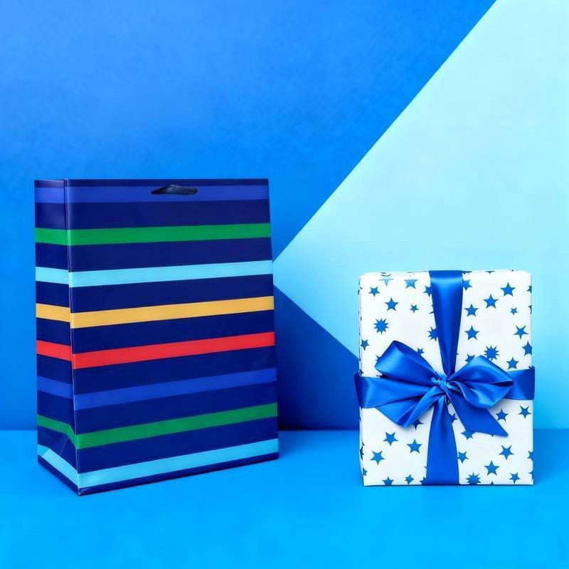 slide 2 of 3, Bows And Sparkles Medium Striped Happy Birthday Gift Bag Purple, 1 ct