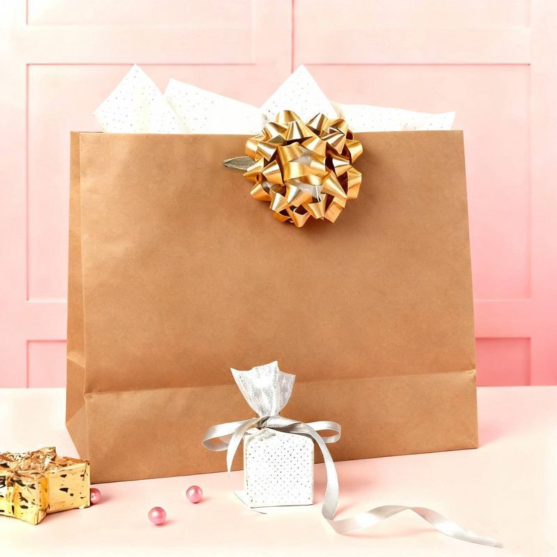 slide 2 of 3, Bows and Sparkles Large Gift Bag Kraft Natural, 1 ct